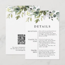Moderne Elegante Eucalyptusbladeren QR Code Trouwe Informatiekaartje