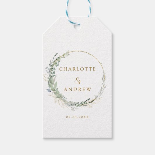 Moderne, elegante eucalyptusbruiloft labels cadeaulabel (Voorkant)