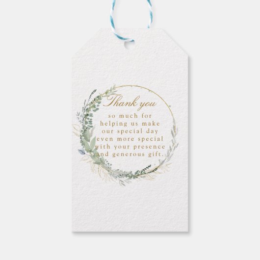 Moderne, elegante eucalyptusbruiloft labels cadeaulabel (Achterkant)