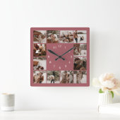Moderne Elegante Familie 12 Fotocollage Keepsake Vierkante Klok (Huis)