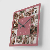 Moderne Elegante Familie 12 Fotocollage Keepsake Vierkante Klok (Hoek)