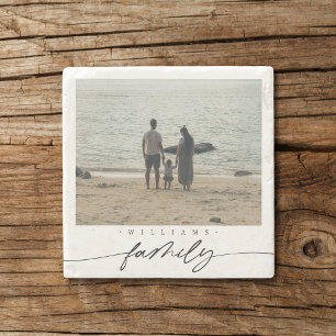 Moderne elegante familie fotoscript typografie stenen onderzetter