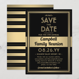 Moderne Elegante Familie Reünie Zwart en Gouden Fe Save The Date