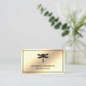 Moderne Elegante Faux Cream Gold Foil Dragonfly Visitekaartje (Staand voorkant)