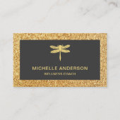 Moderne Elegante Faux Gold Glitter Dragonfly Visitekaartje (Voorkant)