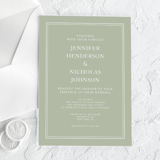 Moderne Elegante Formele Saliegroene Trouwdag Acryl Uitnodigingen
