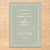 Moderne Elegante Formele Saliegroene Trouwdag Acryl Uitnodigingen (Voorkant)