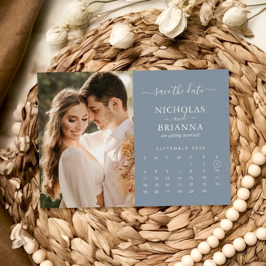 Moderne Elegante Foto Agenda Stofblauw Bruiloft Save The Date