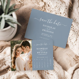 Moderne Elegante Foto Agenda Stofblauw Bruiloft Save The Date