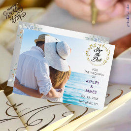 Moderne Elegante Foto Bewaar de Datum Gouden Bloem Kaart