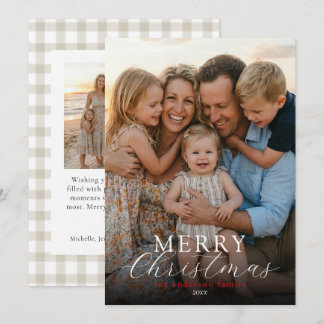 Moderne Elegante Foto Prettig Kerstmis Gingham Feestdagenkaart