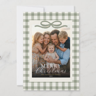 Moderne Elegante Foto Prettig Kerstmis Gingham Str Feestdagenkaart