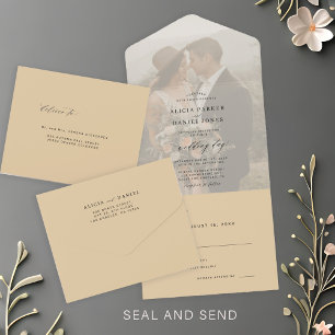 Moderne elegante fotoboter gele bruiloft RSVP All In One Uitnodiging