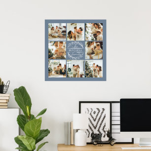 Moderne Elegante Fotocollage Dusty Blue Keepsake Poster