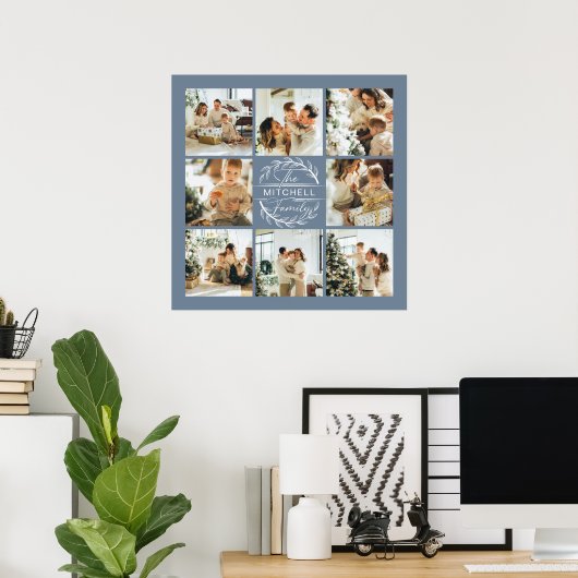 Moderne Elegante Fotocollage Dusty Blue Keepsake Poster (Thuiskantoor)