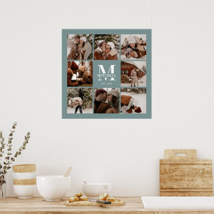 Moderne Elegante Fotocollage Sage Green Keepsake Poster