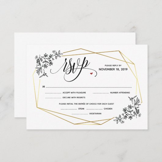 Moderne elegante geometrische trouw RSVP-kaarten Informatiekaartje (Voorkant / Achterkant)