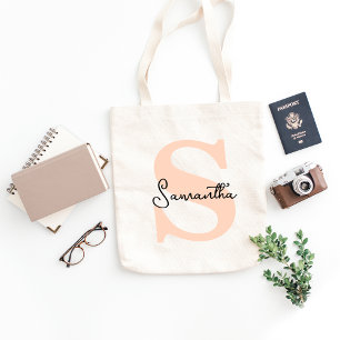 Moderne Elegante Gepersonaliseerde Roze Monogram I Tote Bag