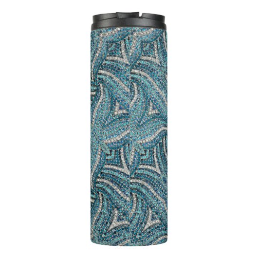 Moderne Elegante Girly Turquoise Swirl Custom Name Thermosbeker (Achterkant)