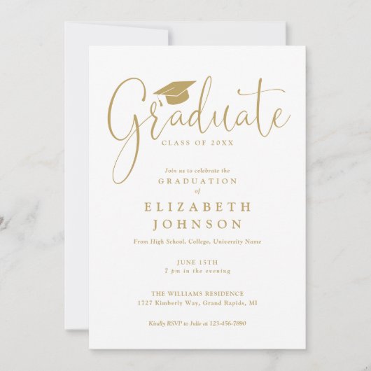 Moderne Elegante Gold Script Graduation Party Kaart (Voorkant)