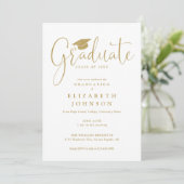 Moderne Elegante Gold Script Graduation Party Kaart (Staand voorkant)
