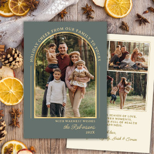 Moderne Elegante Gouden Boog Foto Kerst Gelukkig Feestdagenkaart