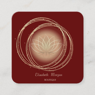 Moderne Elegante Gouden Cirkels Lotus Rood Vierkante Visitekaartje
