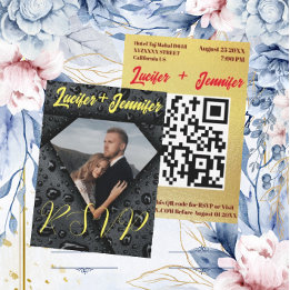 Moderne Elegante Gouden Damond QR Code Bruiloft RSVP Kaartje