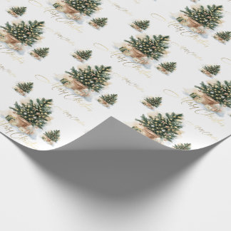 Moderne Elegante Gouden en Aquarel Kerstboom Cadeaupapier