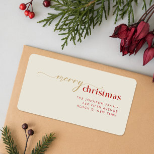 Moderne Elegante Gouden en Rode Script Retouradres Etiket
