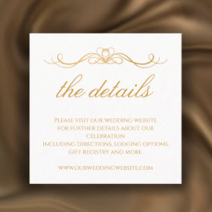 Moderne Elegante Gouden en Witte Trouwdetails Informatiekaartje