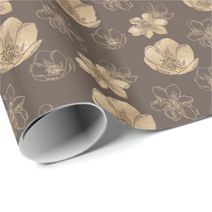 Moderne Elegante Gouden Folie Bloemen Patroon Cadeaupapier