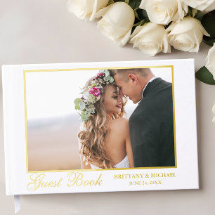 Moderne Elegante Gouden Fotobruiloft Gastenboek