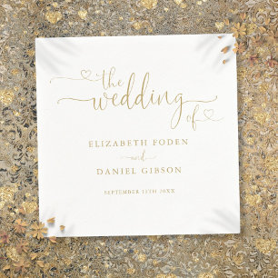 Moderne Elegante Gouden Hart Scriptie Bruiloft Servet