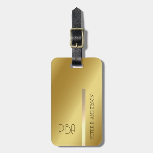 Moderne Elegante Gouden Metallic monogrammed Naam Bagagelabel (Voorkant verticaal)