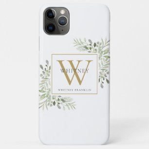 Moderne Elegante Gouden Monogram Groenelementen iPhone 11 Pro Max Hoesje