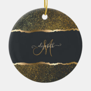 Moderne Elegante Gouden Monogram Keramisch Ornament