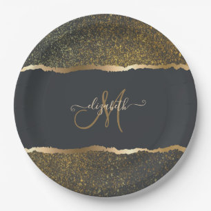 Moderne Elegante Gouden Monogram Papieren Bordje