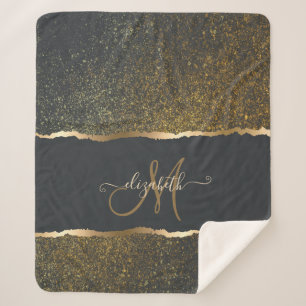 Moderne Elegante Gouden Monogram Sherpa Deken