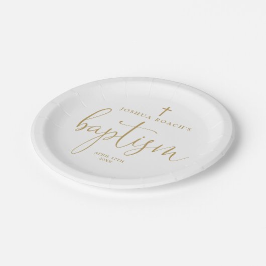 Moderne Elegante Gouden Script Doop Papieren Bordje (Gekanteld)