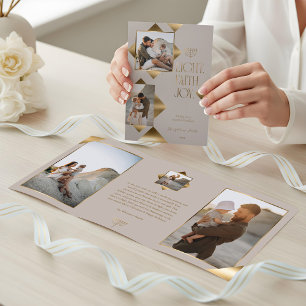 Moderne Elegante Gouden Ster Familie Foto's Hanukk Drieluik Wenskaart
