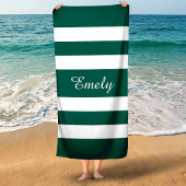 Moderne elegante Green White Stripes Pattern Name Strandlaken