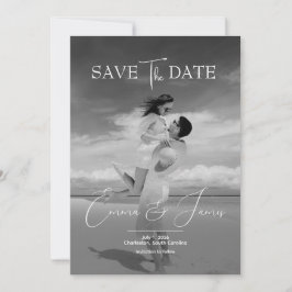 Moderne Elegante Grijsgetinte Trouwfoto met Script Save The Date