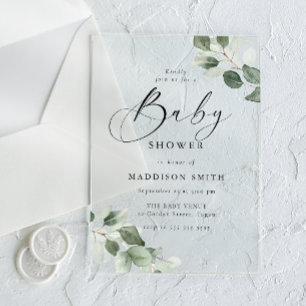 Moderne Elegante Groene Blad Baby Shower Acryl Uitnodigingen