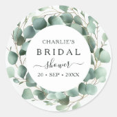 Moderne Elegante Groene Bruidsdouche Ronde Sticker (Voorkant)