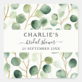 Moderne Elegante Groene Bruidsdouche Vierkante Sticker (Voorkant)