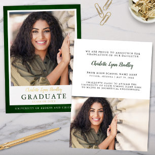 Moderne Elegante Groene Gouden Afstudeeraankondigi Folie Uitnodiging