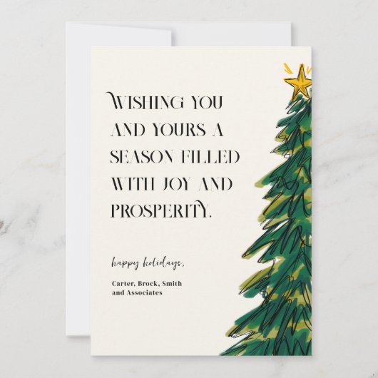 Moderne elegante groene kerstboom schets feestdagenkaart (Voorkant)