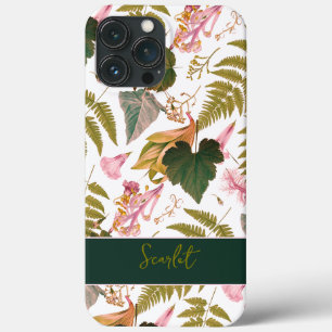 Moderne elegante groene lente bladeren en bloemen iPhone 13 pro max hoesje