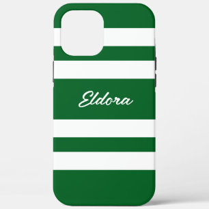Moderne Elegante Groene Strepen Naam iPhone iPad H 12 Pro Max Hoesje